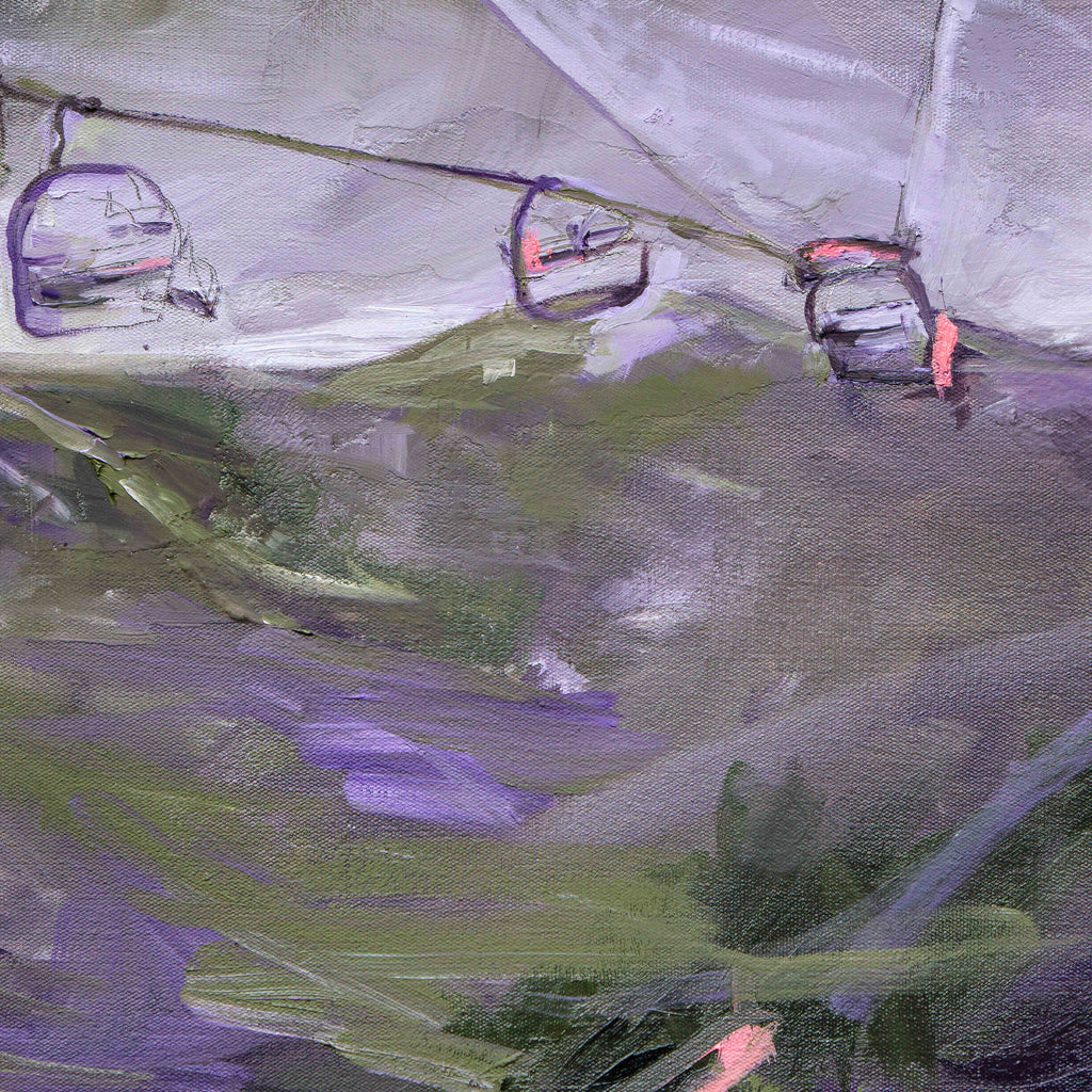 contemporary art print made from a mountain ski resort painting with swirling colors close up