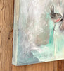 side view portrait painting in oil with a bird on a shoulder