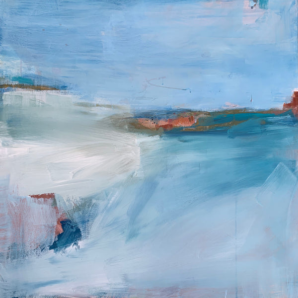 Abstract art with blue and white brushstrokes