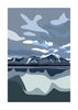 Modern fine art print of a tranquil lake scene in Switzerland, showcasing stylized mountain reflections and abstract clouds.