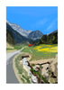 Vertical fine art print of a scenic mountain landscape at Les Rives, showcasing an expressive rendering of an alpine valley and rugged peaks.