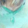 portrait painting in oil close up of t-shirt with heart shape. Textured green mint grey paint strokes
