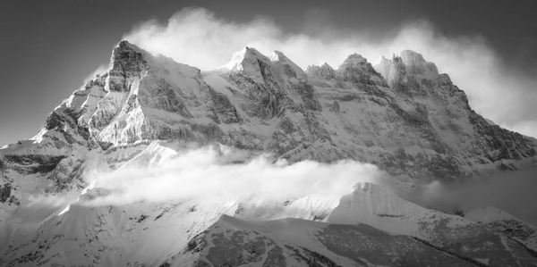 black and white panoramic photo pf Dents Du midi in Portes du Soleil