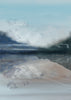 A neutral mountain lake artwork of Lac Montriond with a blue, beige and grey colour palette.