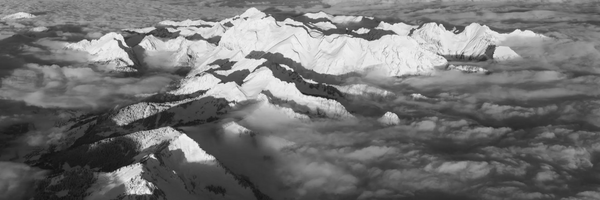 panoramic photography mountain landscape print in black and white of Cornettes de Bise in Haute-Savoie.
